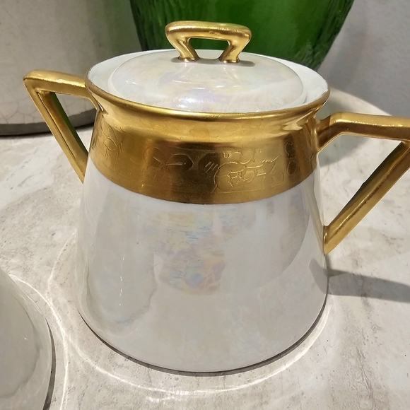 Limoges France B&C Porcelain Sugar and Creamer Set Gold Trim - Picture 7 of 10